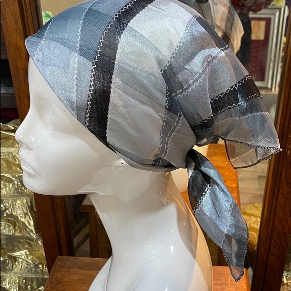 Accessories - Sheer Patchwork Scarf in Black, Gray & Silver 19 x 21 inch